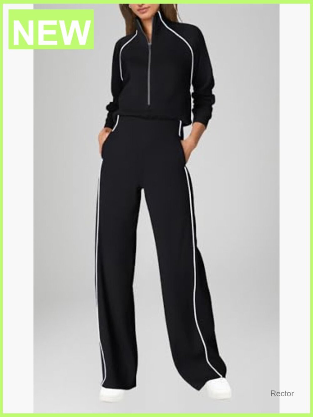 Casual Long Sleeve Jumpsuit Wide Leg Mock Neck with Pockets - Picture 3 of 6